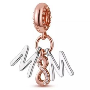 Mom Charm, S925 Silver Stamped, fits Pandora Bracelet, Dangle Dangler Infinity